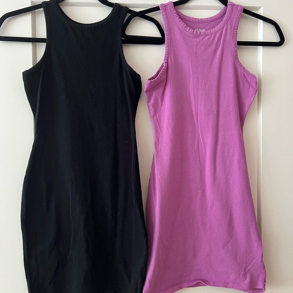 Black and Pink/Purple Sleeveless Mini Dresses Set of 2